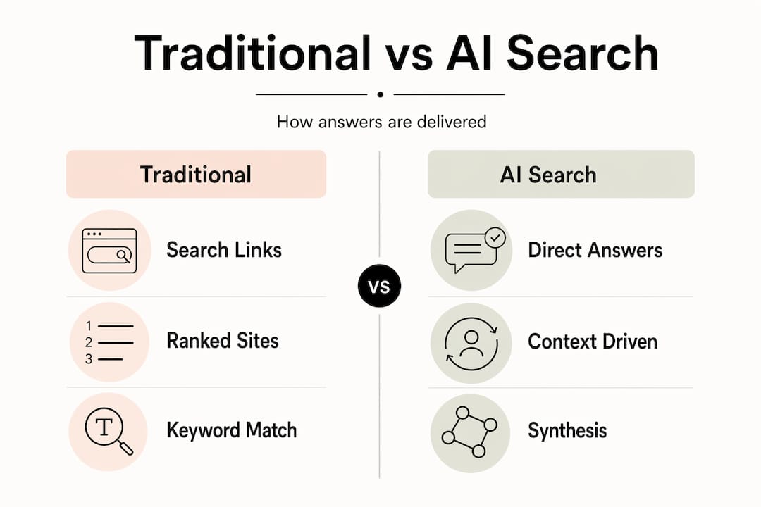 Infographic comparing traditional and AI search engines