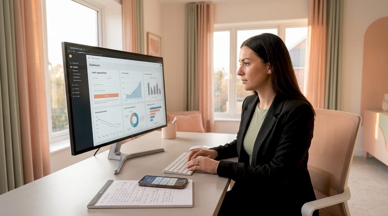 Marketing professional analyzing website lead data