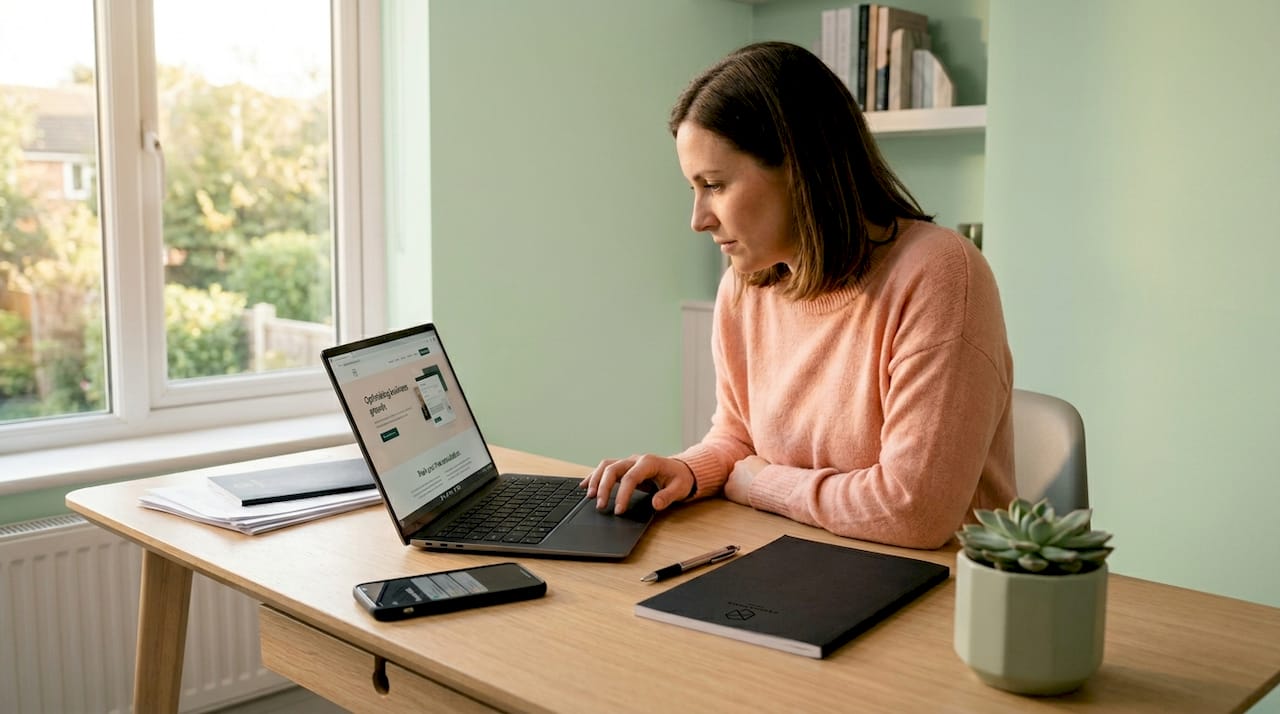 Small business owner working on website redesign