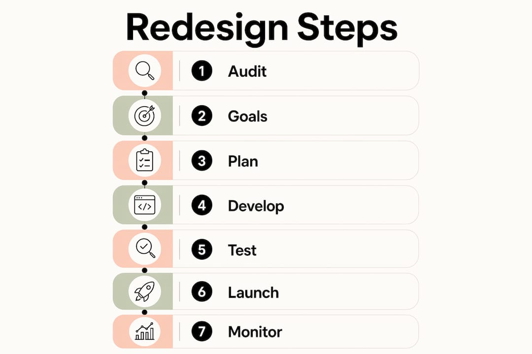 Infographic illustrating website redesign steps