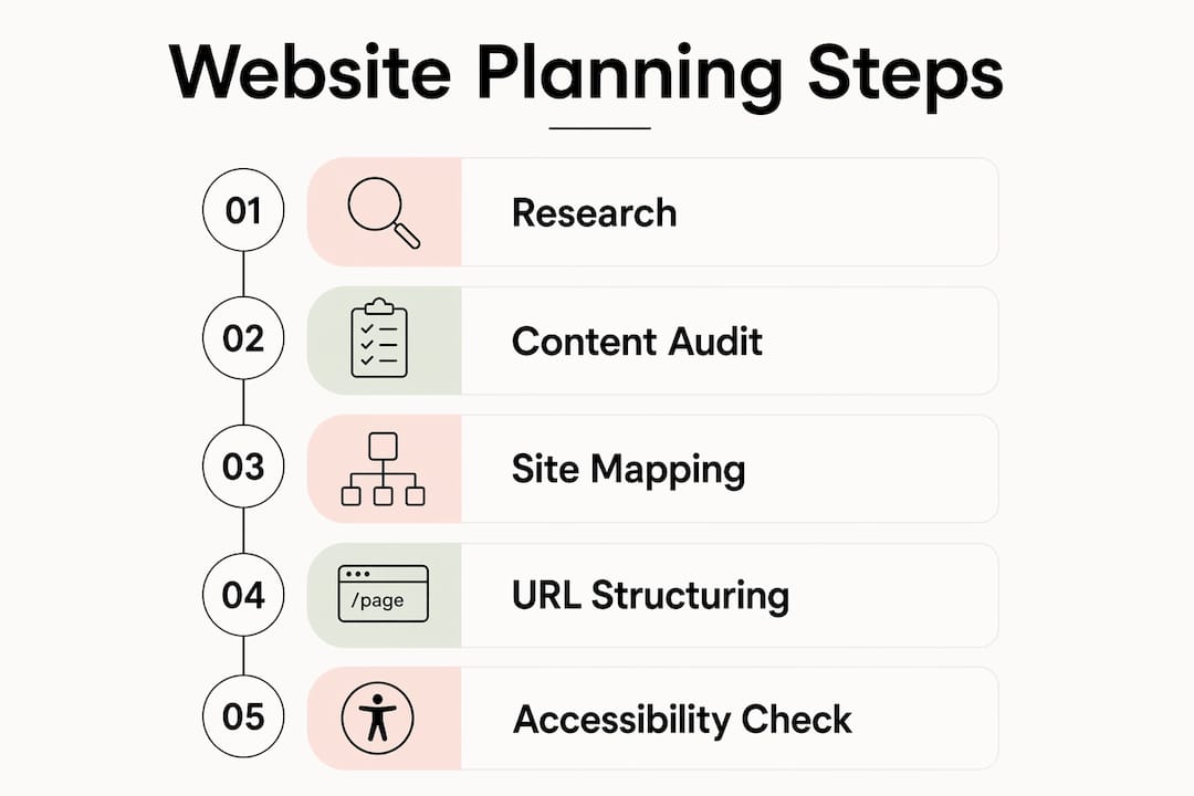Infographic outlining website planning steps