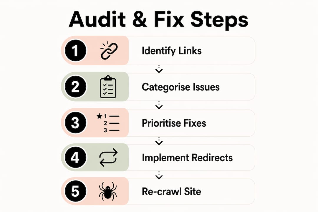 Infographic illustrating website link audit steps