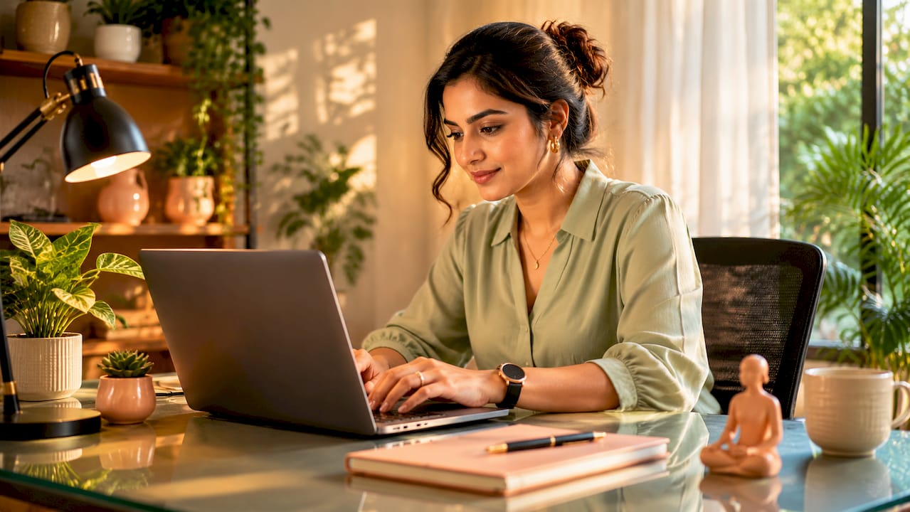 Businesswoman working on laptop in home office