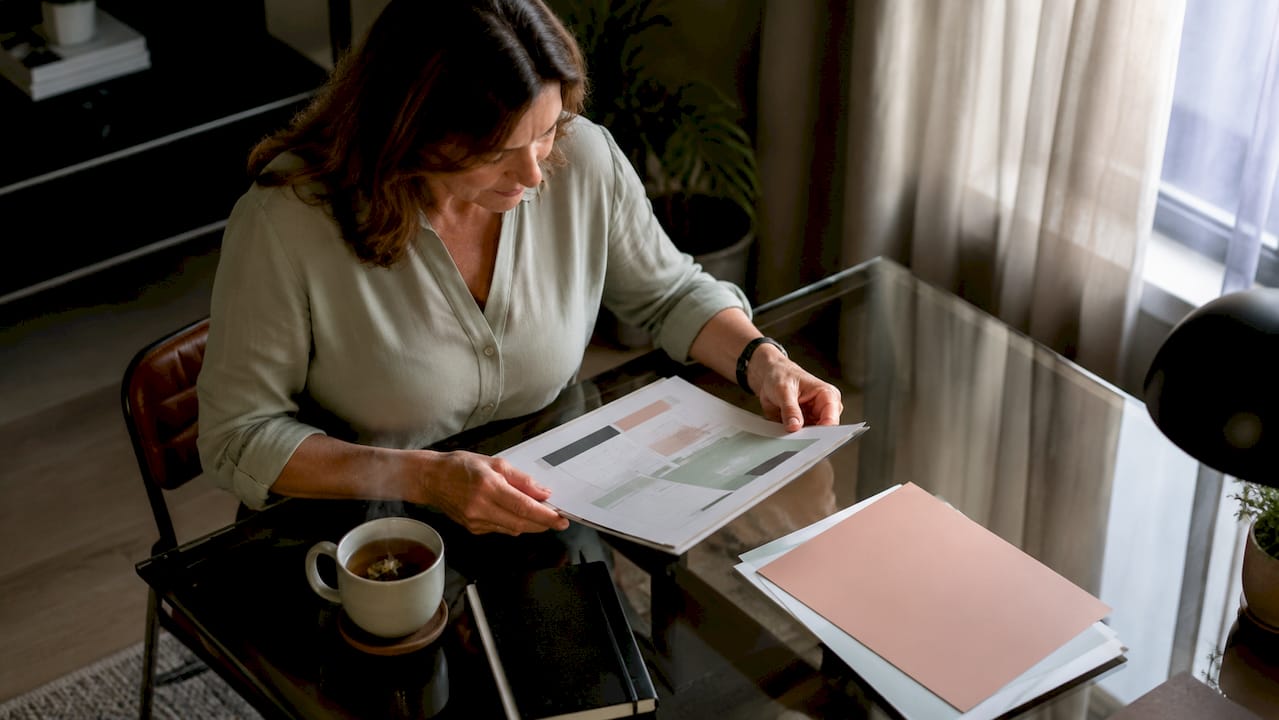 Business owner reviewing website redesign plan