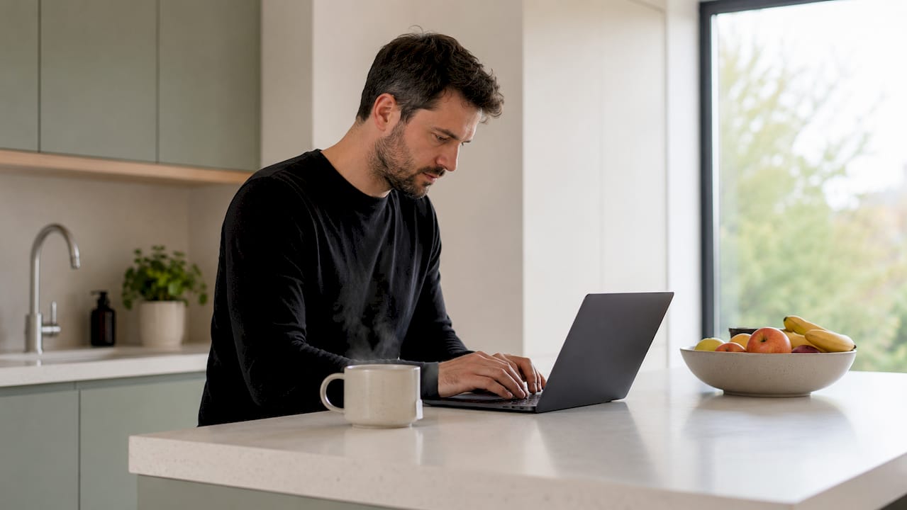Developer coding local business schema markup at laptop