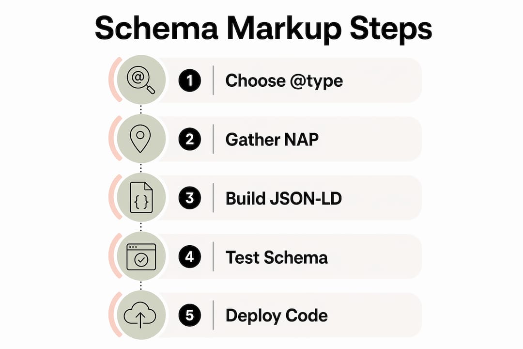 Infographic showing step-by-step schema markup process