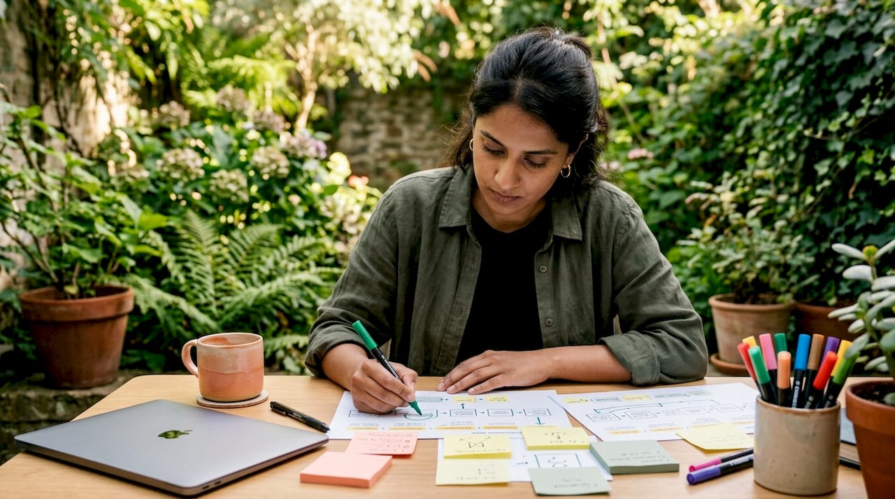 UX researcher examining customer journey maps