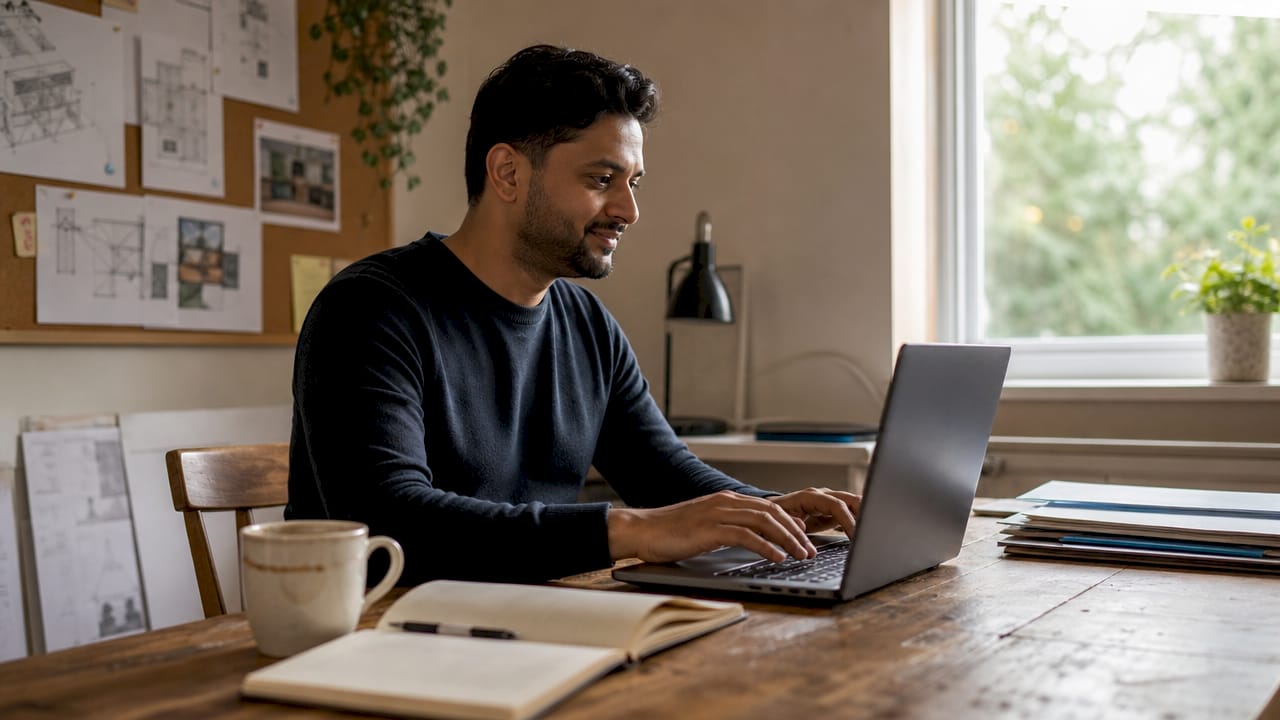 Trades business owner working on website copy