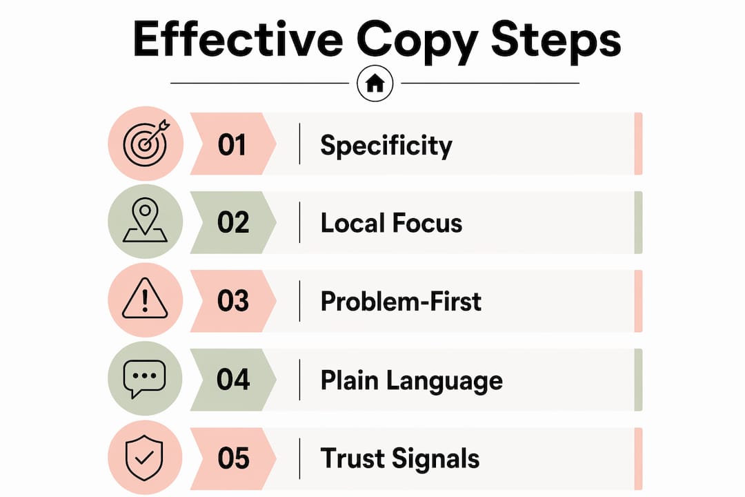 Infographic illustrating key steps for effective website copy