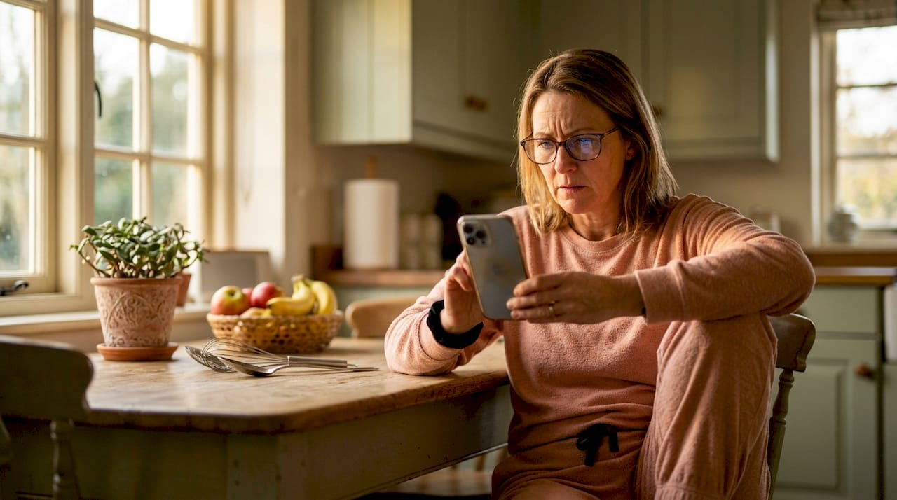 Homeowner checking trades website on phone urgently