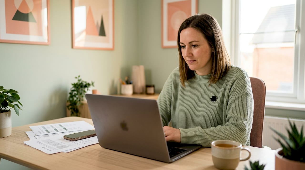 Small business owner browsing website hosting options