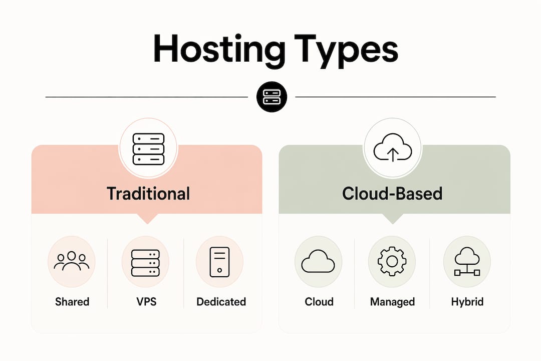 Infographic comparing traditional and cloud-based hosting types