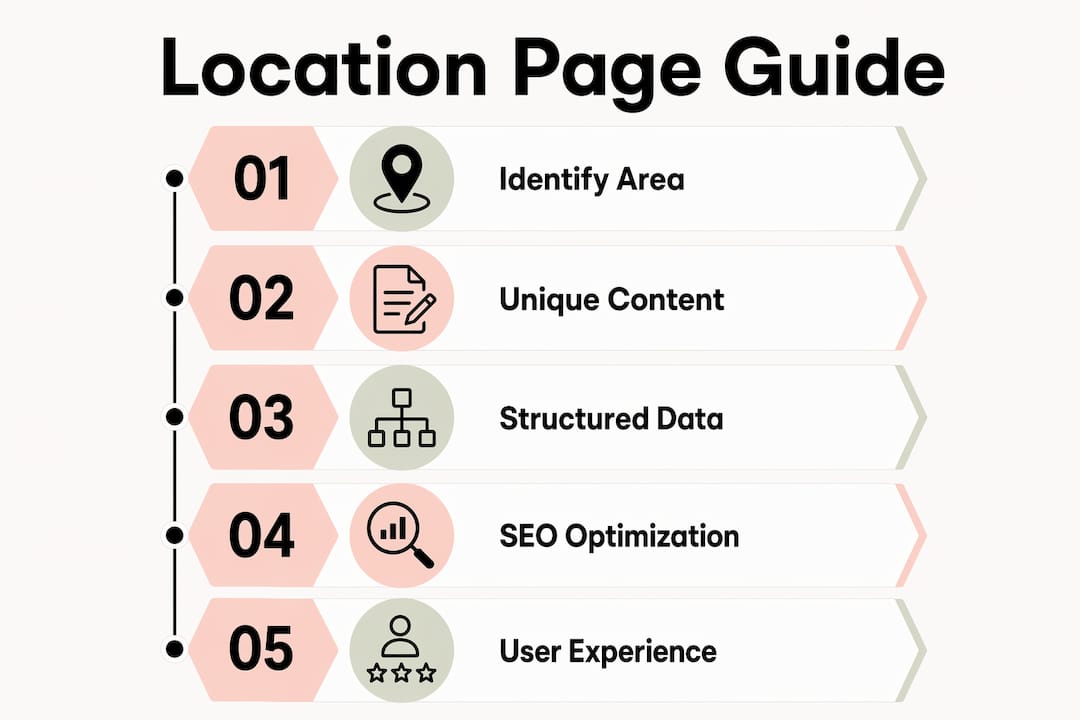 Infographic outlining five key steps for location pages