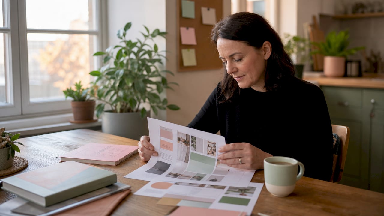 Marketing specialist reviewing service area page printout