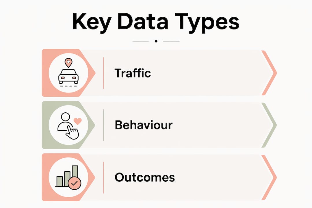 Infographic illustrating key website analytics data categories