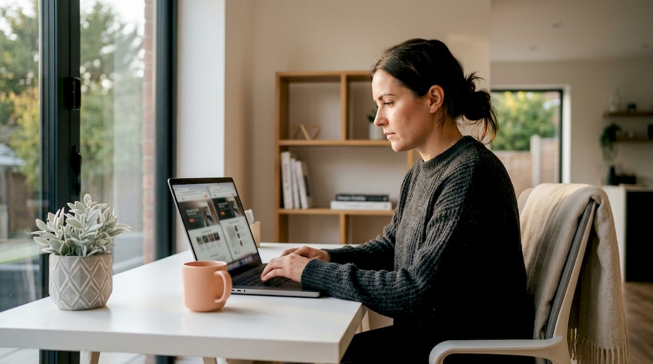 Marketer viewing homepage and landing page layouts