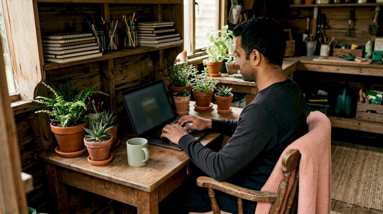 Close-up hands working on Google Business Profile features