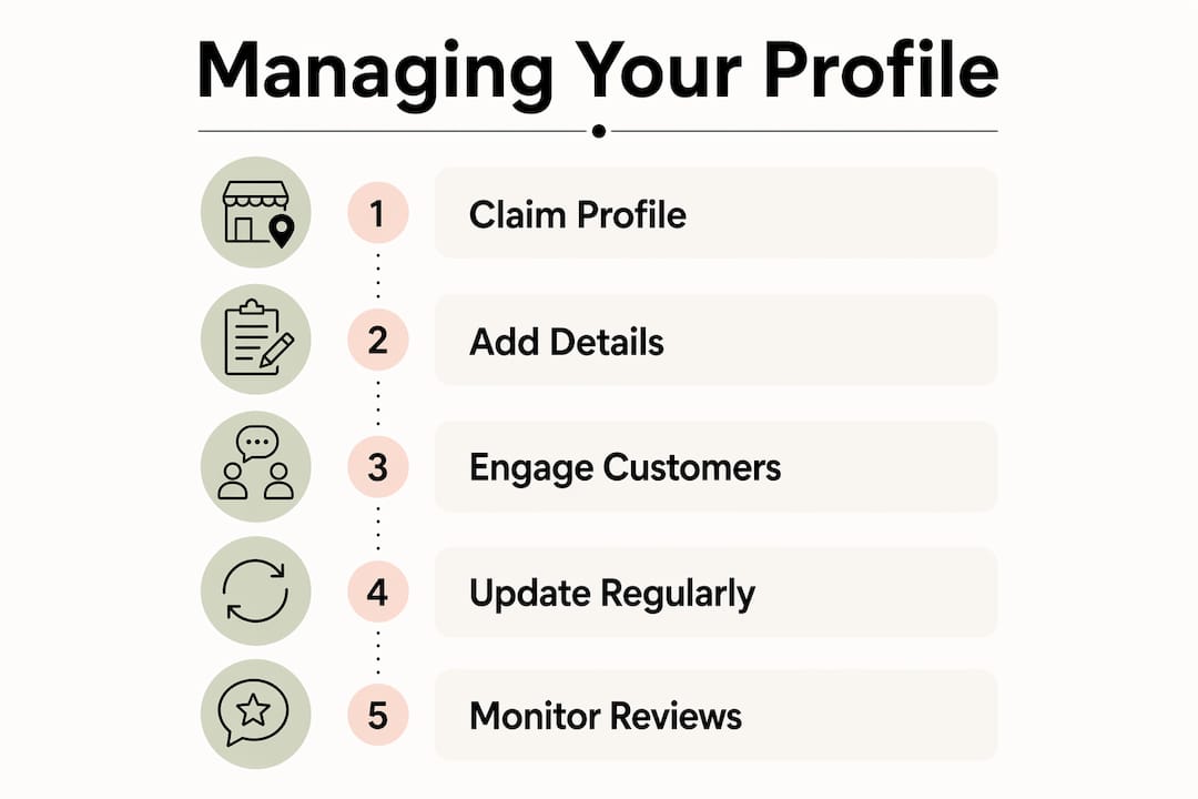 Infographic showing steps to manage Google Business Profile