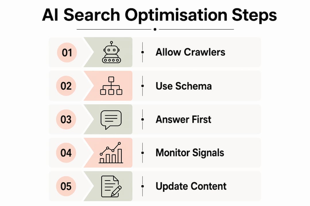 Infographic showing AI search optimisation steps