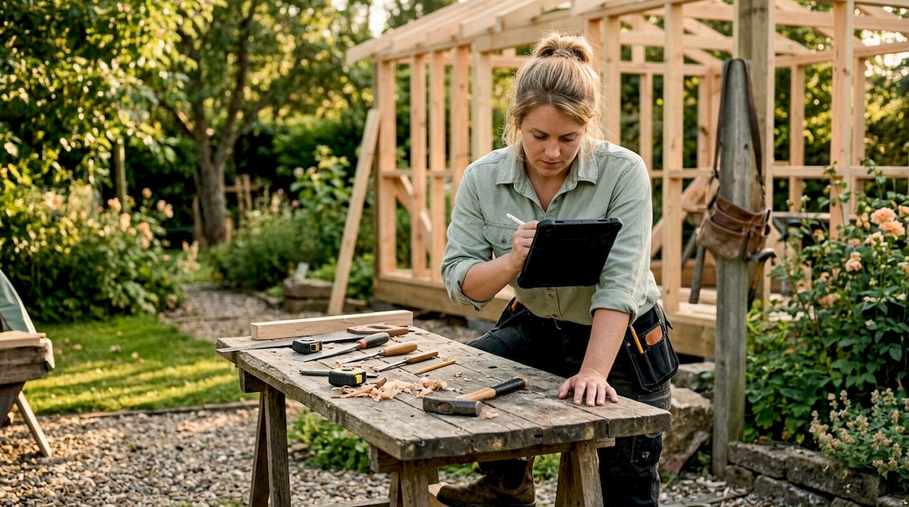 Carpenter using tablets with trade software