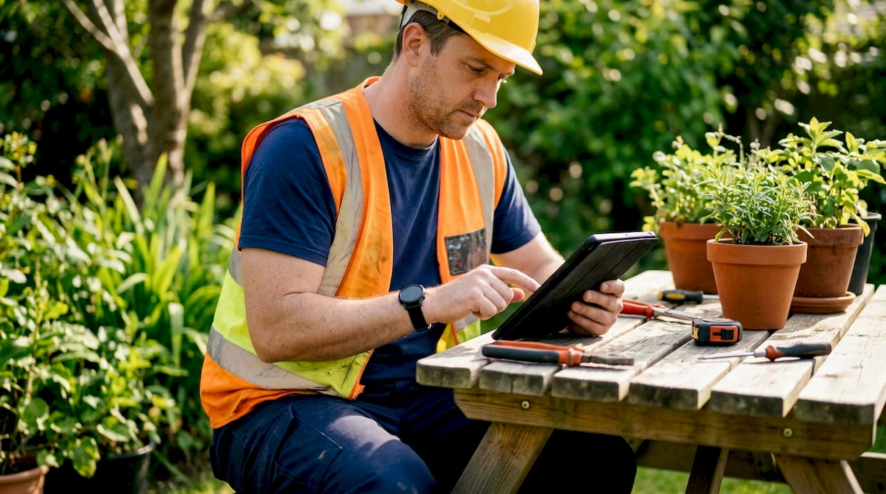 Tradesperson using tablet for AI tools