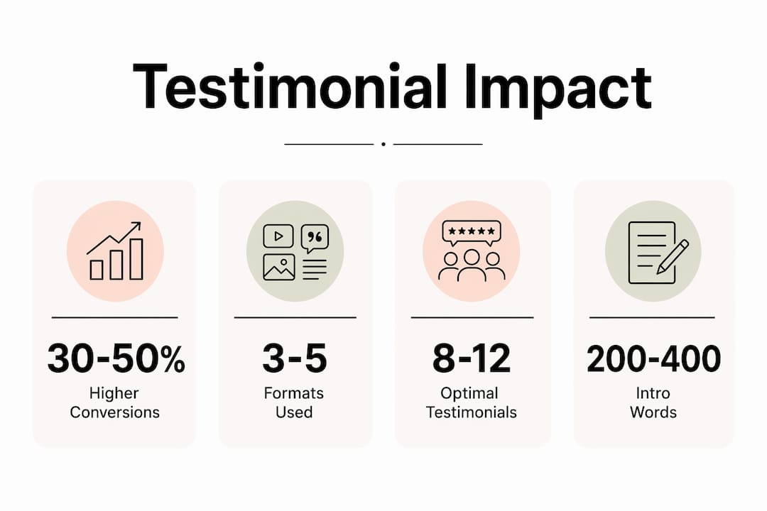 Infographic summarizing testimonial page impact statistics