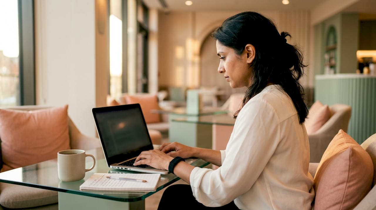 Business owner installing live chat on laptop