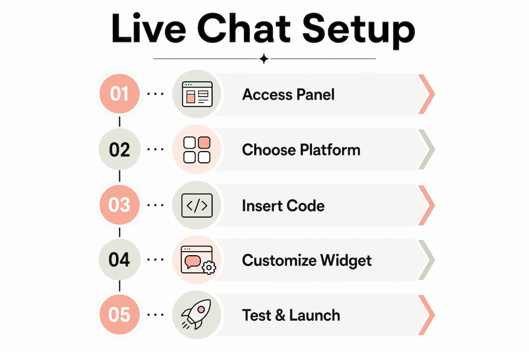 Infographic illustrating live chat installation steps