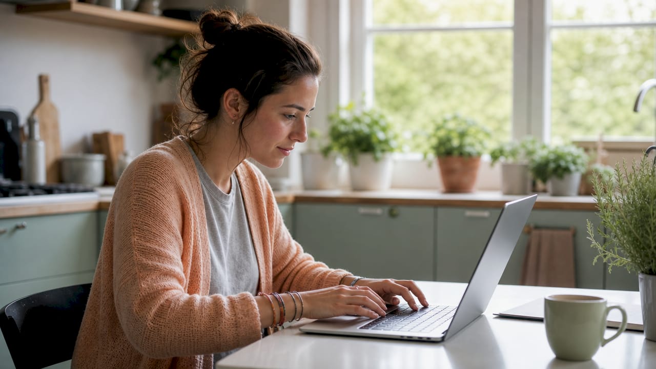 Web designer typing on laptop at desk