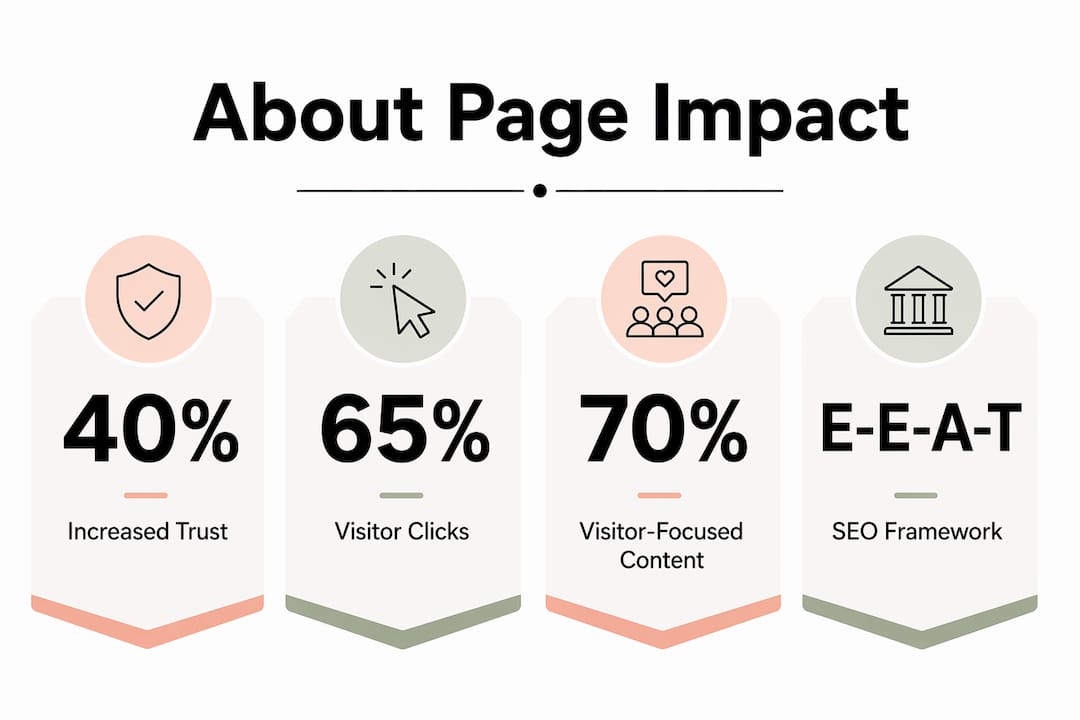 Infographic showing About page impact stats and SEO benefits