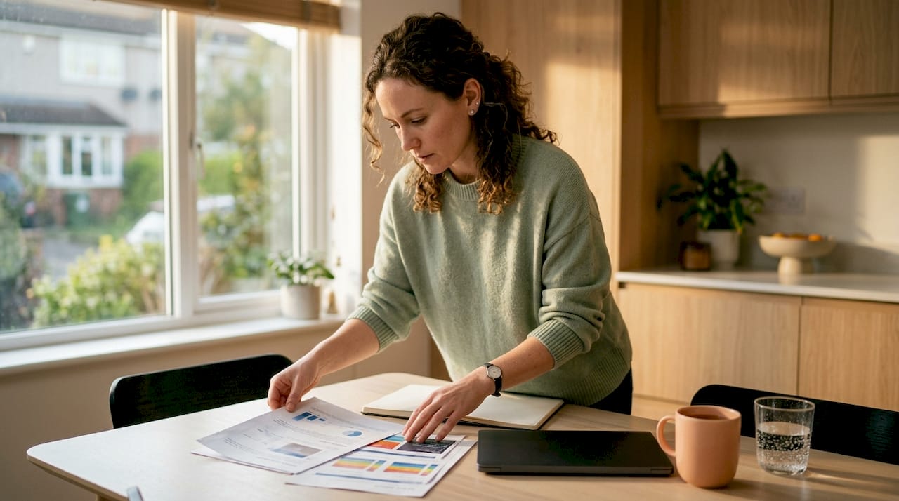 Woman reviewing AI content citation reports at desk
