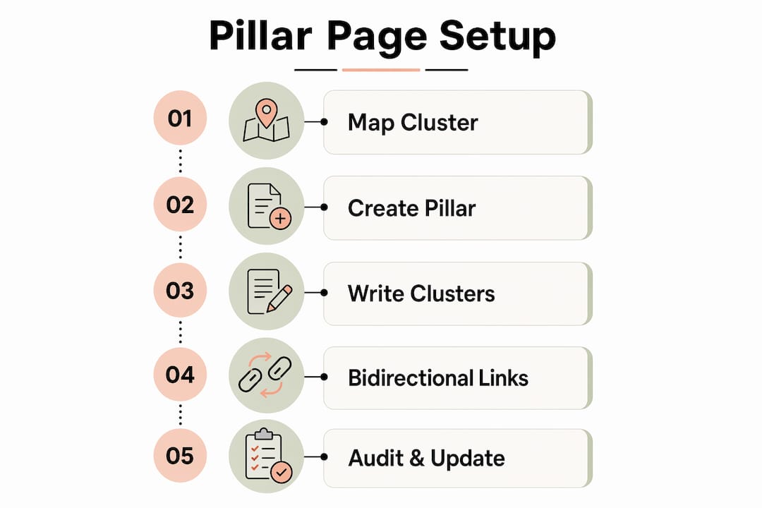 Infographic depicting pillar page structure steps