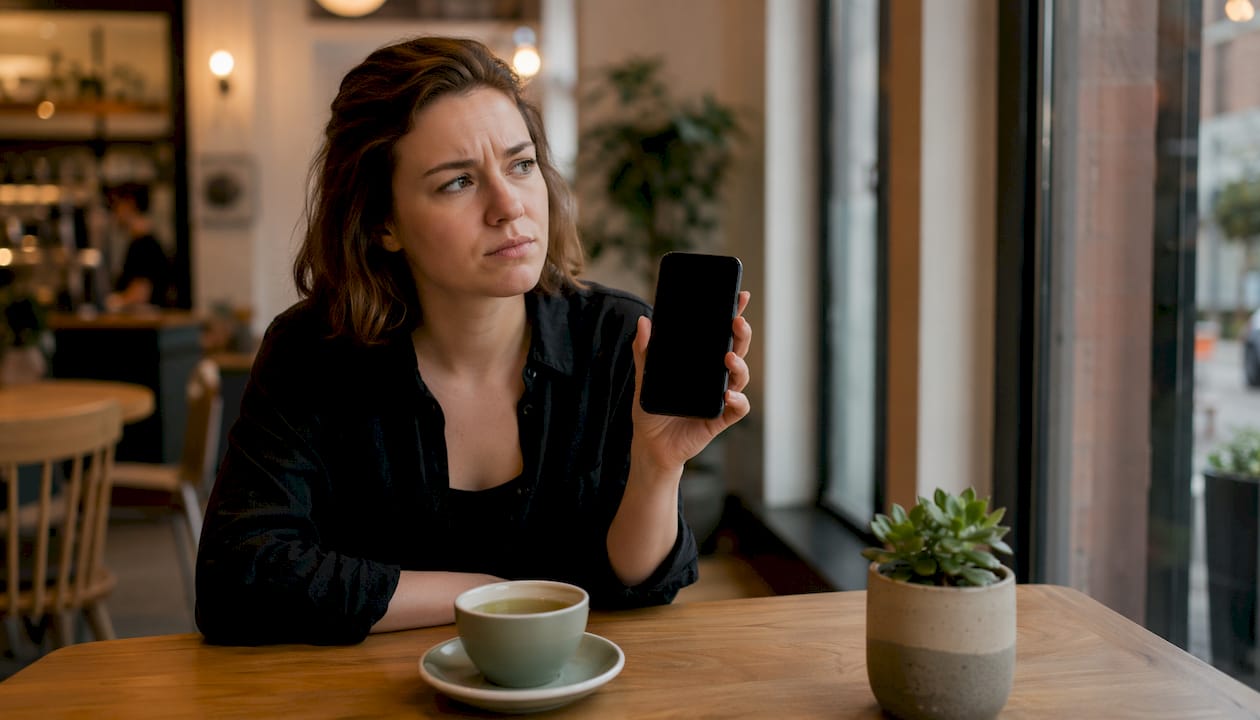 Young woman abandoning slow site on smartphone