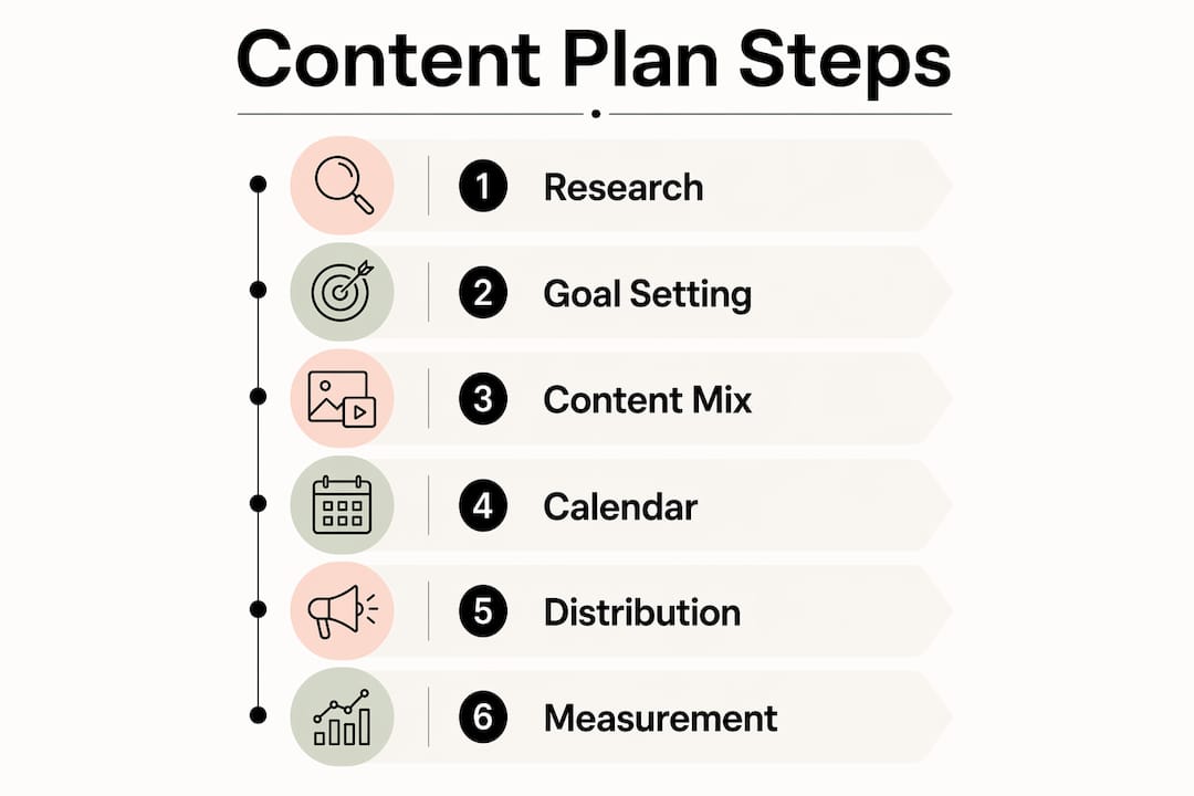 Infographic showing key steps in content planning for local business
