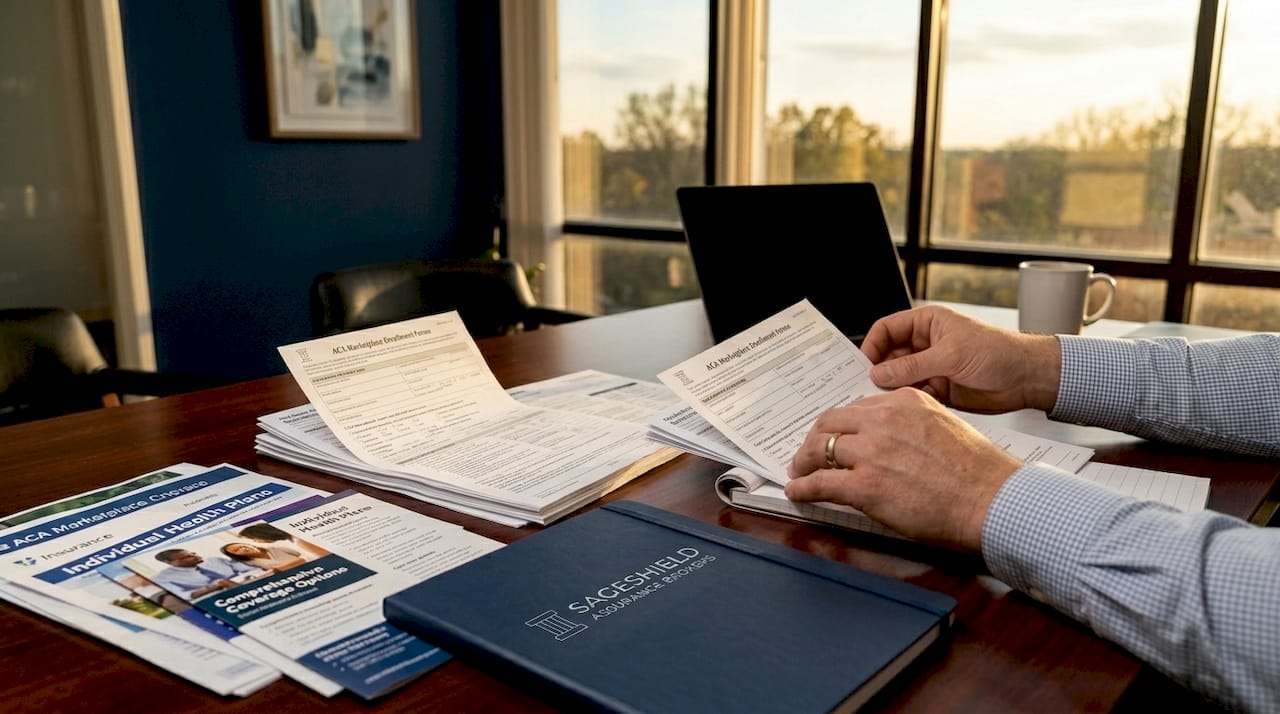 Hands holding ACA insurance plan documents