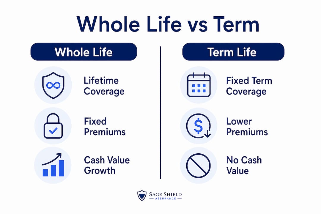 Infographic comparing whole life and term life insurance features