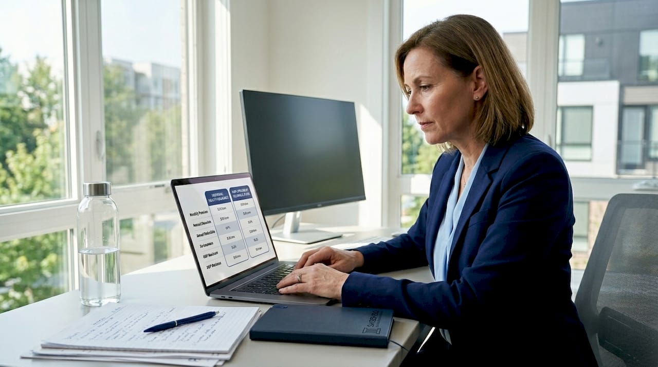 Woman comparing individual and group health insurance