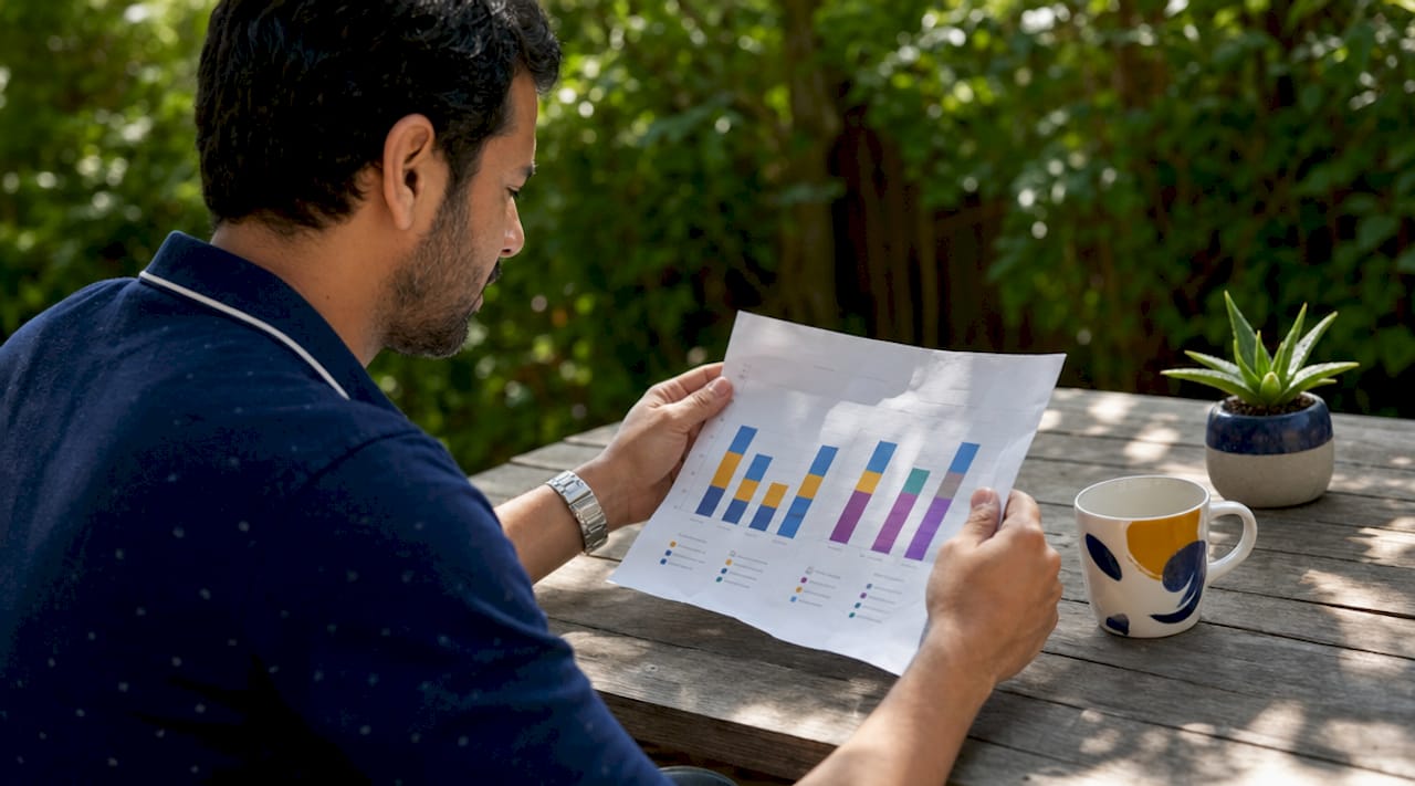 Close-up of hands holding health insurance premium chart