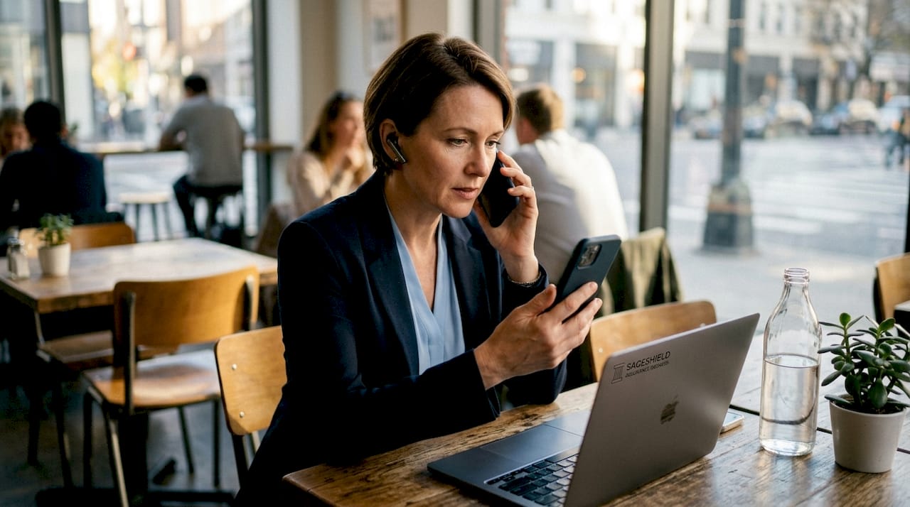 Employee using telemedicine on smartphone