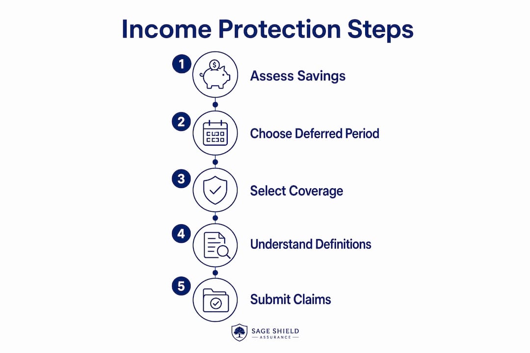 Infographic showing key income protection plan steps for self-employed