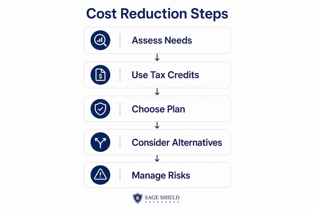 Infographic displaying health insurance cost reduction steps