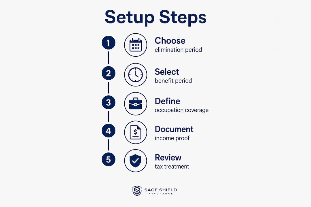 Infographic outlining steps to setup disability insurance