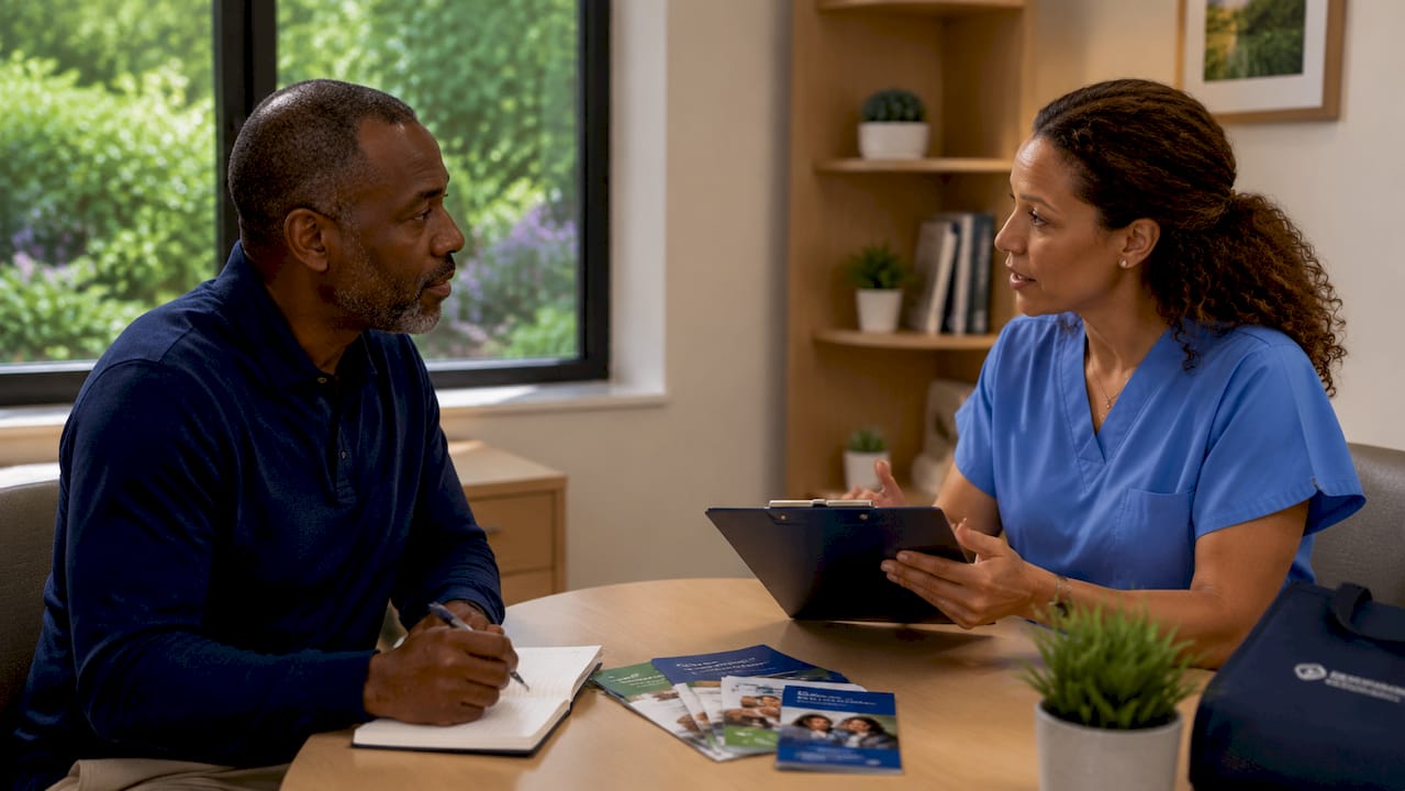 Patient consulting nurse at health center
