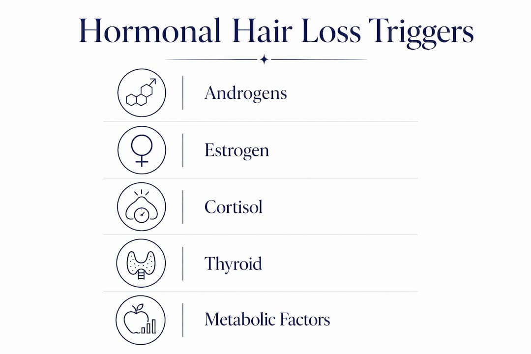 Infographic showing hormonal hair loss triggers