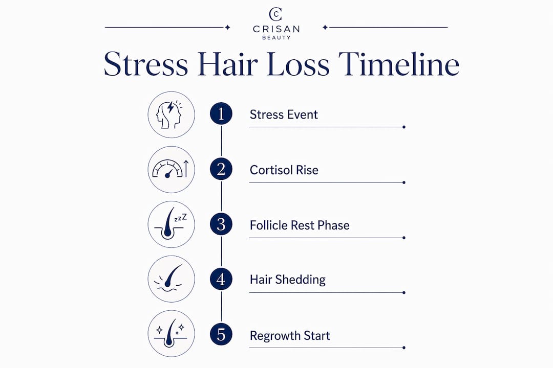 Infographic showing stages of stress-induced hair loss