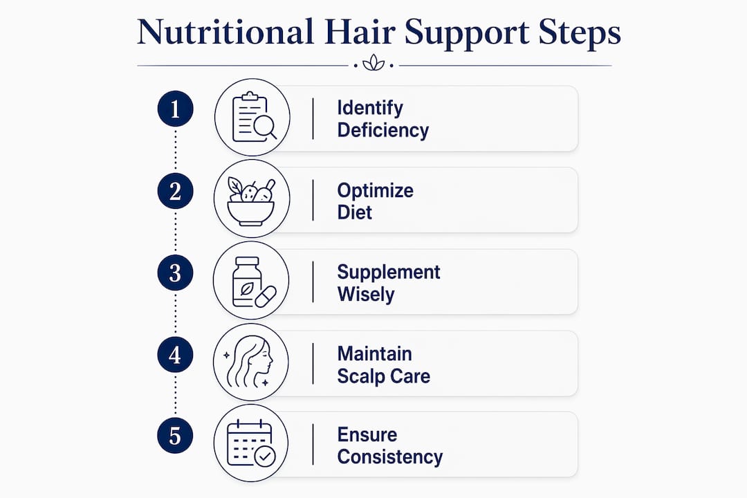 Infographic showing steps of nutritional hair support