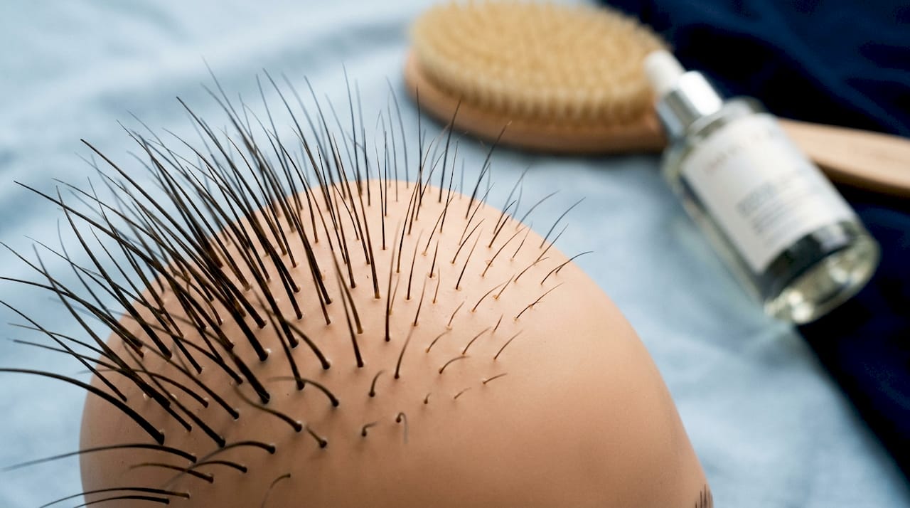 Close-up of hair follicles thinning progression