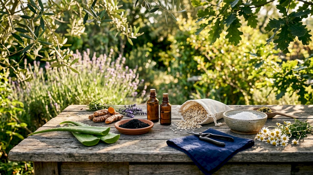Natural ingredients for scalp psoriasis remedies arranged
