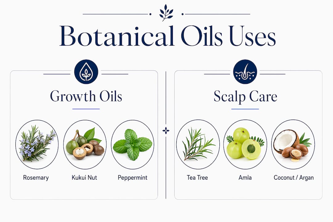 Infographic showing botanical oils uses for hair