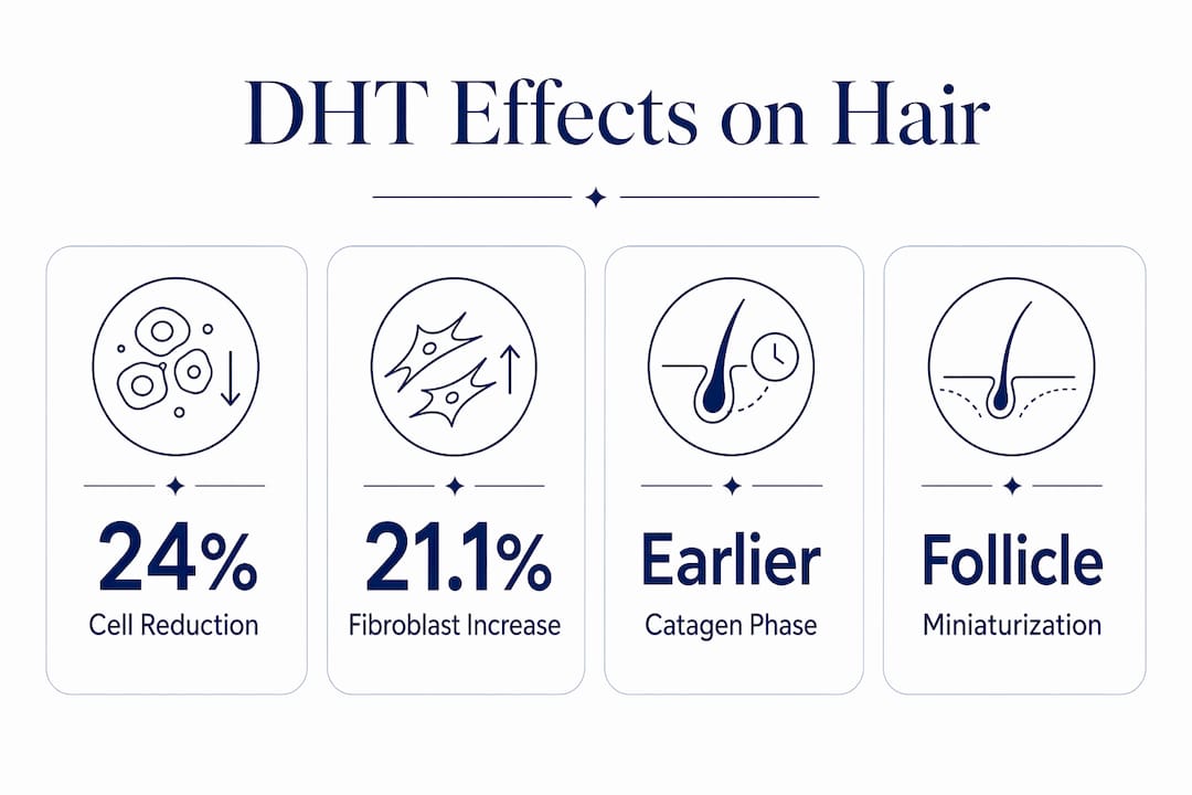 Infographic illustrating DHT impact on hair follicles